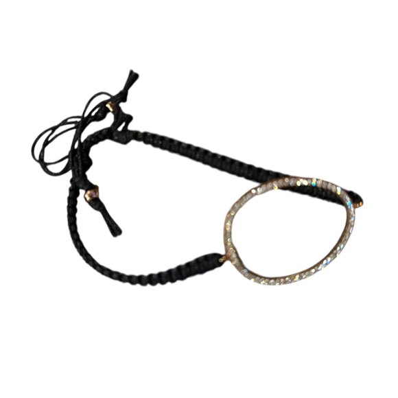 L Oval Bracelet – Black Adjustable Cord with Gold-Tone Charm - Picture 2 of 3